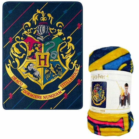 NEW Pinstripes Harry Potter Soft Plush Throw Gift Blanket School Logos Crest NIP - Picture 2 of 3